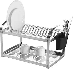 Escorredor 16 Pratos com Escorredor de Talheres Plástico Suprema, 50,5 x 27 x 28,5 cm, Aço Inox, Brinox
