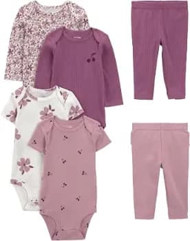 Conjunto De Calças 6-piece Bodysuits (short And Long Sleeve) And Pants Set Simple Joys By Carter'smeninas