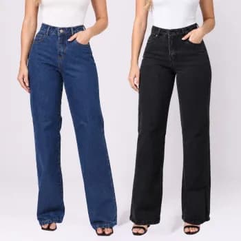 Calça Wide Leg Feminina Jeans Cintura Alta Perna Reta Calça Pantalona Jeans Preta Calça Feminina Preta Calça Jeans