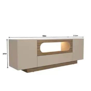Rack Tv Off White Com Nicho Curvo Com Led Amadeirado Design Moderno Elegante Sala Home