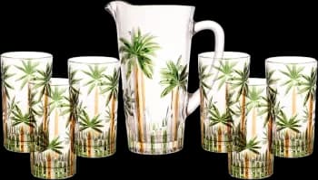 Conjunto Jarra Com 6 Copos Cristal Palm Tree Handpaint Wolff