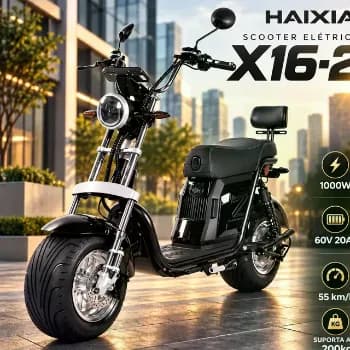 Scooter Elétrica Haixia 1000W 60V 20Ah Até 55km/h Autonomia 45km Bateria Removível Freio