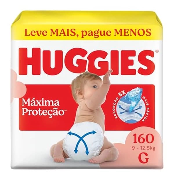 Fralda Descartável Huggies Máxima Proteção Tamanho G 160 unidades