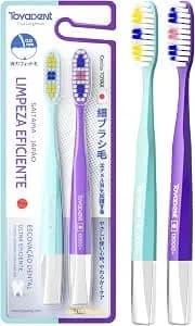 TOYADENT Escova de Dentes de Cerdas Macias 2 Unidades, Cerdas Finas 0,12 mm, Design de Cabeça Longa, 8000+ Cerdas de Alta Densidade para Melhor Limpeza das Áreas dos Dentes (azul+roxo)