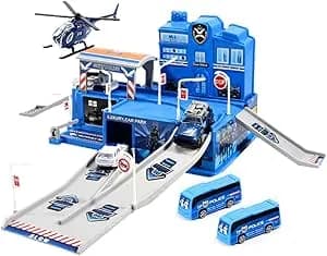 Pista de Carrinhos Maxi Toys Polícia com 5 Veículos e Acessórios 48x36cm