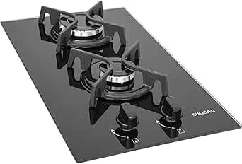 Suggar Cooktop Vidro Preto 2 Queimadores Esmaltados Diferentes Tamanhos Trempes Ferro Fundido Fg2002fvp