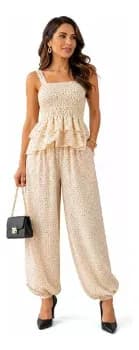 Conjunto Feminino Poá Calça Aladim Blusa Batinha Bolinhas