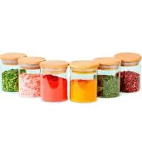 Kit 6 Potes de vidro Herméticos com tampa de bambu