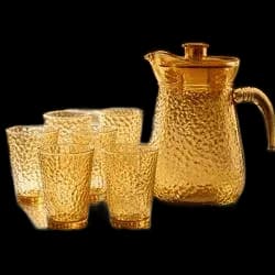 Kit Jarra 1l Com 6 Copos 200ml Vidro Âmbar 7 Peças Bebidas Âmbar