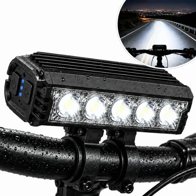 Farol Bike 5 Leds Potente  Usb-c Recarregável Alumínio Luz