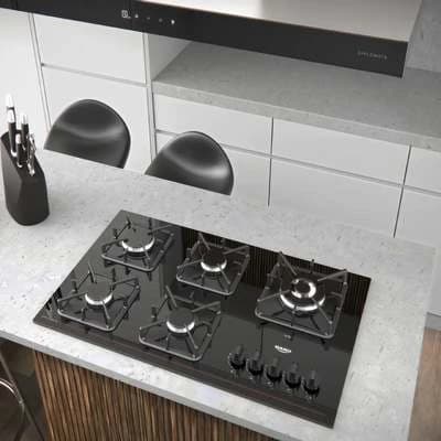 Cooktop 5 Bocas Dako Diplomata Com Mesa De Vidro E Tripla Chama E Acendimento Automático A Gás Preto Bivolt