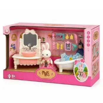 Casinha Boneca Coelho Brinquedo Infantil Mini Cenários Móveis Acessórios Coleção Hopjoy Maxi Toys - Hora Do Banho