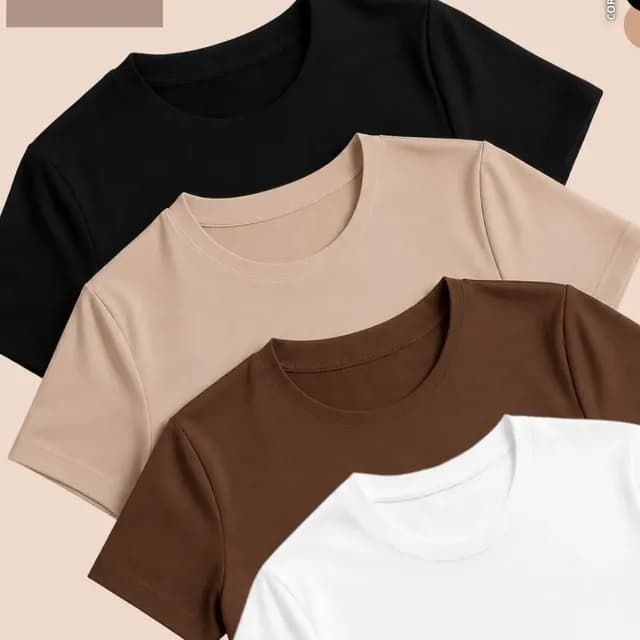 Kit 4 Blusas Feminina Suplex Estilosa T Shirt Básica Casual Preto + Branco + Marrom + Nude Liso G/gg (40-42)