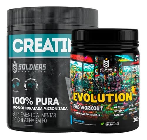 Kit Creatina 300g + Pré-Treino 300g Evolution Soldiers Nutrition