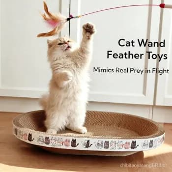 Cama Arranhador para Gatos com Brinquedos, Pacote com 2 Arranhadores Ovais de Papelão para Gatos, Tigela Arranhadora par