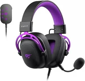 Headset Gamer Havit Gamenote H2002C + U Adaptador USB 7.1, P3, Adaptador P2 para PC, Microfone Destacável, Preto/Roxo