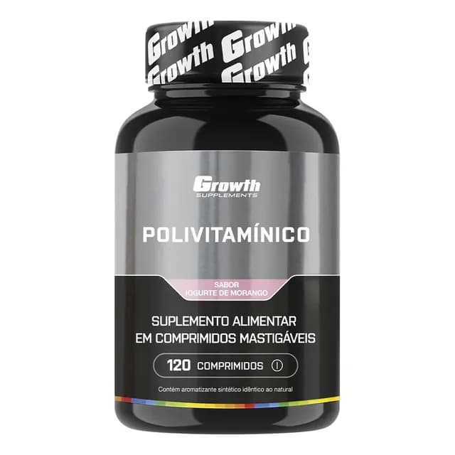 Polivitamínico Mastigável 120un. Growth Supplements - Morango