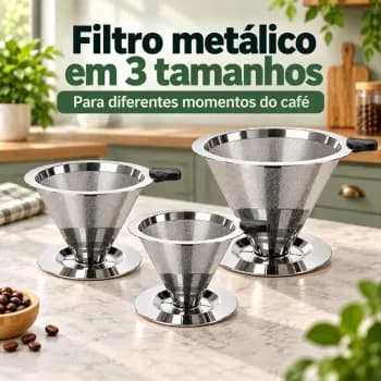 Filtro Coador de Café de Borra, Reutilizável em Aço Inoxidável, Ideal para Preparar Café de Coador em Casa