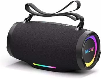 MLOVE E90 Caixas de Som Portáteis Bluetooth, à prova d'água, com luz LED RGB, Estéreo sem Fio, Bluetooth 5.4, 80W Bass Reforço de Graves, Suporte Micro SD, AUX-in, USB, Carregamento via Type-C, Preto