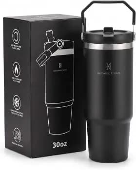 Copo Térmico 900mL em Aço Inoxidável com Canudo, Tampa e Alça (Preto)
