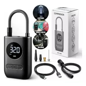 Mini Compressor de Ar Digital Portátil Recarregável USB-C Lumi para Pneus de Carro, Moto