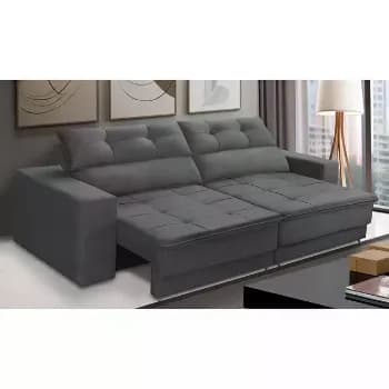 Sofá Retrátil e Reclinável 3 Lugares 1,90m com Molas Emily Suede Cinza Adonai Estofados