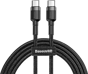 Cabo De 2 Metros De Nylon Baseus Turbo Tipo C P/tipo C 60wats 3amp Cor Preto (2m - Usb-c P/usb-c)