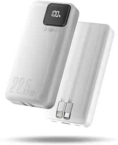 Power Bank Com Cabo Integrado, Carregador Portátil De 20000mah Com Carga Rápida, Múltiplas Portas, Design Leve E Proteção Inteligente Para Dispositivos Ios E Android/usb/type-c/branco(md-12412)