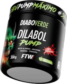 Pré Treino Dilabol Pump Sem cafeína Diabo Verde Pote 300g Sabor Maça Verde - FTW Pré Workout com Beta-Alanina, Arginina, Taurina, Tirosina, Zinco e Cromo