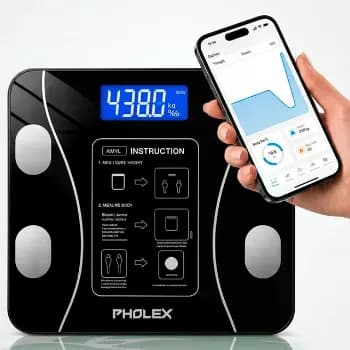 Balança Digital Corporal Bioimpedância Pholex Com Aplicativo Bluetooth Android e iOS Vidro Temperado Alta Capacidade Balança Academia Person