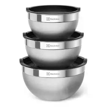 Electrolux Kit 3 Bowls Tigelas De Aço Inox Com Tampa Plástica, 1,4l, 2l E