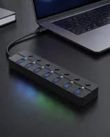 Hub USB 3.0 7 Portas, Botões Individuais, LED