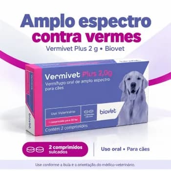 Vermivet Plus 2g Biovet Vermífugo para Cães Amplo Espectro 2 Comprimidos Vermifugo Cachorro 15 a 30kg Pirantel
