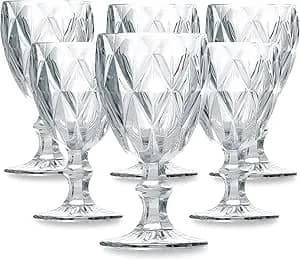 Jogo de 6 Taças de Vidro Diamond Transparente, 340ml, Design Canelado Elegante, 15cm de Altura, para Água, Suco e Drinks Premium