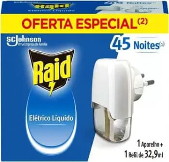Raid Repelente Elétrico Líquido 45 Noites, Aparelho E Refil De 32,9ml