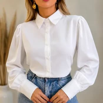 Camisa Social Feminina Branca Manga Longa Alfaiataria Classica Elegante Premium Luxo Camisa Botões Branca Feminino
