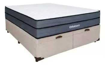 Baú Queen Bege Colchão Núvia Airtech Superpocket Ortobom  Bege