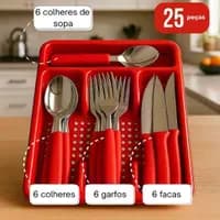 Jogo de Talheres Inox Com Suporte Gaveteiro 17 Talheres + Brinde Sortido