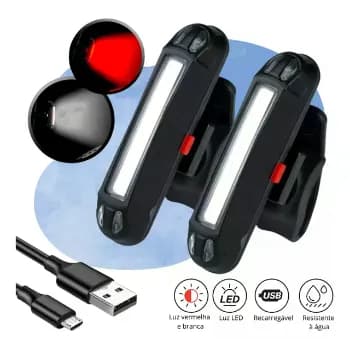 Kit 2 Lanterna Bike Sinalizador Bicicleta Luz de Segurança Led Traseiro Farol 2 Cores Recarregável Cor Preto Iluminação Branco e Vermelho