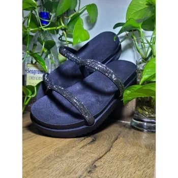 Sandália Feminina Papete Alta Brilho Strass Rasteira feminina Confortável leve macia Papete Birken Sandália 2 Tiras de Brilho Strass Chinelo Feminino