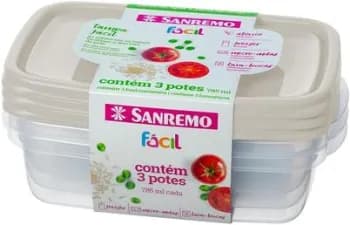 Sanremo - Pote Plástico Hermético Retangular de 785ml, Conjunto com 3 Peças, Linha Fácil