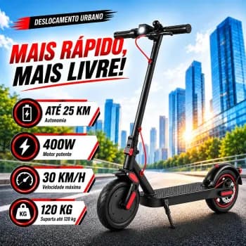 Patinete Elétrico Dobrável 400W 30km/h Suporta 120kg Pneu 8,5 Pol Bluetooth Portátil para Mobilidade Urbana