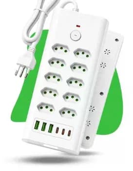 Régua Extensão Elétrica 10 Tomadas 3 Usb 3 Usb-c 10a 20a 2m Filtro De Linha Branco