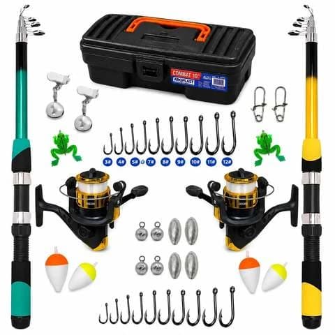 Kit Pesca Super Completo Premium Com Todos Acessórios Inclui 2 Varas + 2 Molinetes + 1 Maleta + 2 Guizos + 2 Iscas... Sortida