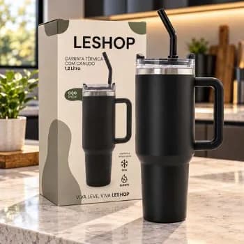 Copo Térmico 1,2l Inoxidável Tampa Canudo Inox Rosa - Leshop Preto Liso