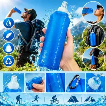 Garrafa De Água Mole Dobrável Corrida Silicone Squeeze 250ml Azul