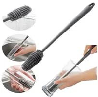 Escova de Silicone para Lavar Garrafas, Mamadeiras, Copos e Taças - Cinza