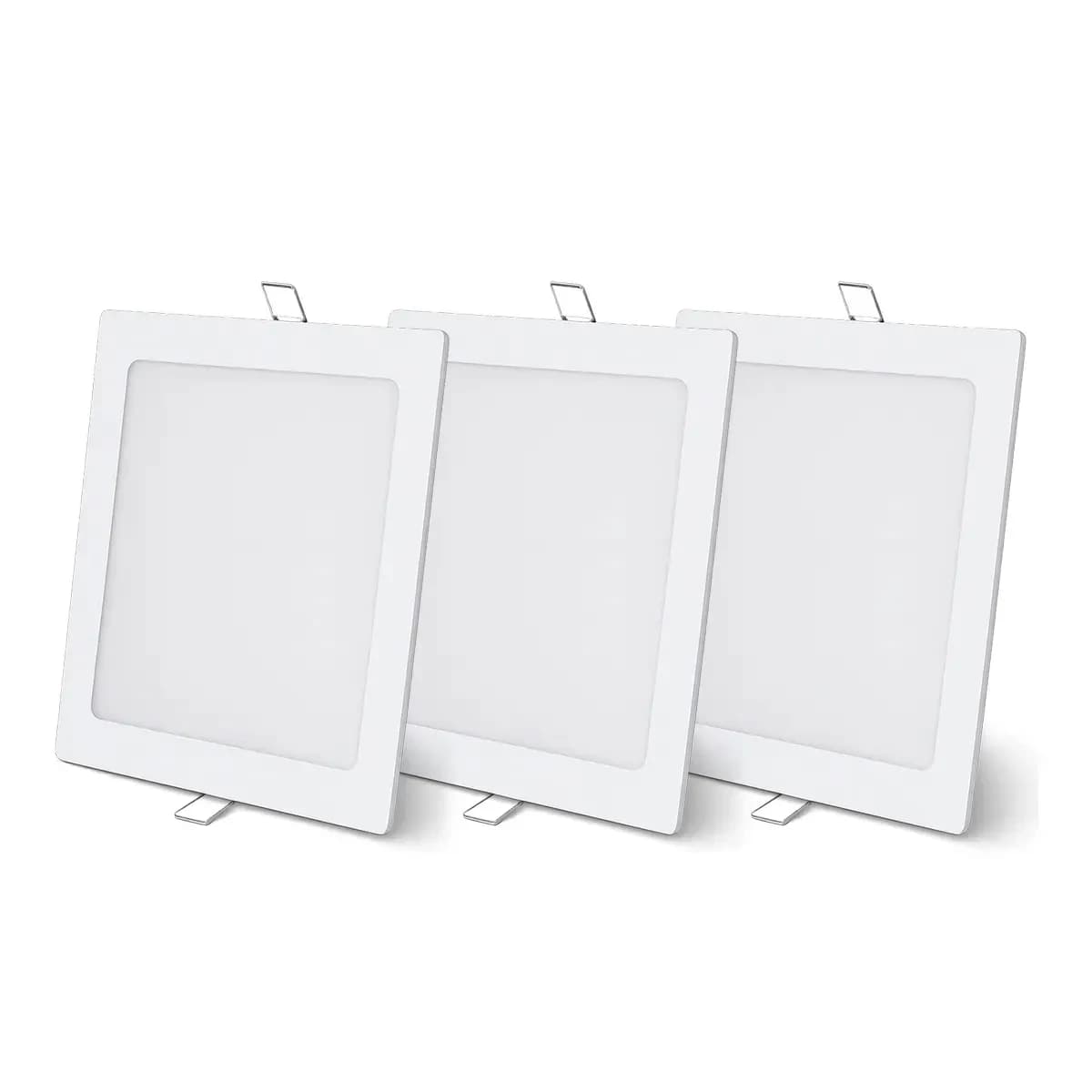 Kit 3 Painel Led Plafon Aluminio Embutir Quadrado 6500k Branco Frio 18w 22x22cm