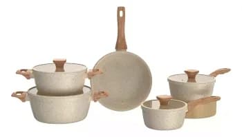 Jogo De Panelas Brinox 5 Peças Alumínio Cerâmico Creme Creme