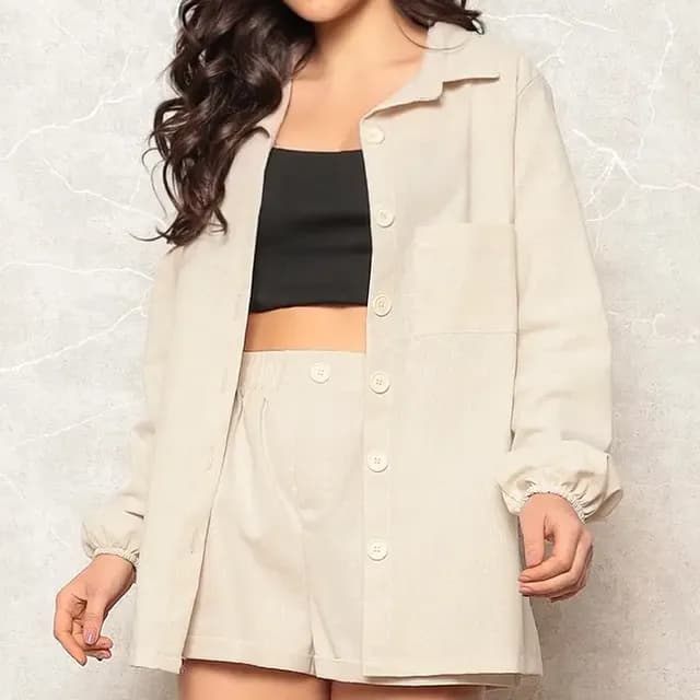 Conjunto Linho Feminino Camisa E Short